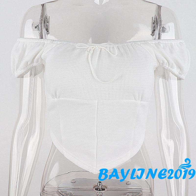 Áo Croptop Trễ Vai Tay Ngắn Dáng Ôm Màu Sắc Thời Trang Mùa Hè Cho Nữ