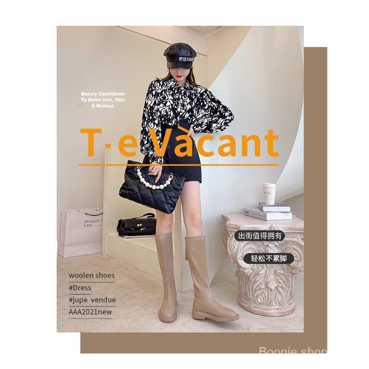 Giày bốt cổ cao đế dày mũi tròn thời trang xuân thu 2021 cho nữ | BigBuy360 - bigbuy360.vn