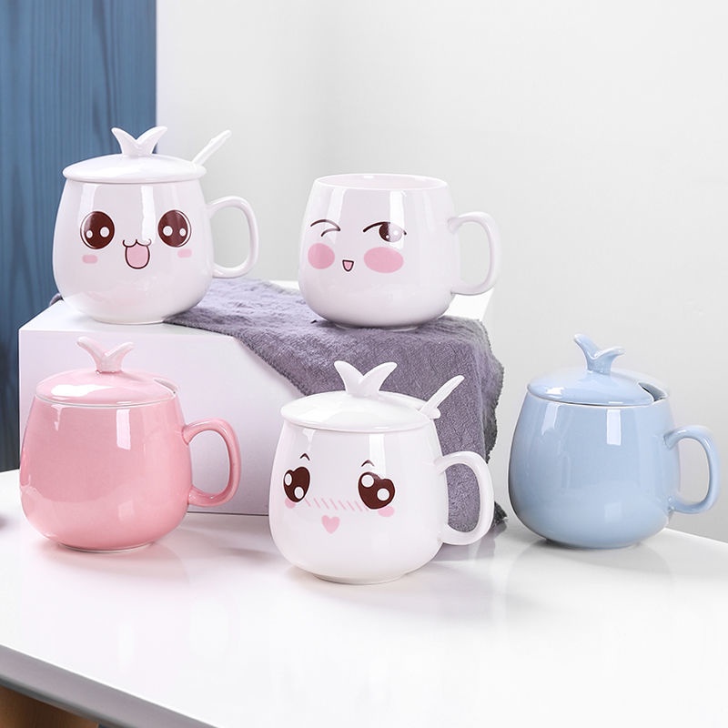 Cốc sứ cà phê, trà ly starbuck nhiều màu có nắp đậy kèm thìa sứ
