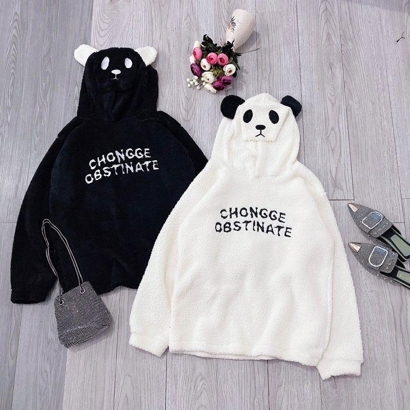 áo hoodie lông mũ tai gấu trúc panda thêu chữ ngực DH | BigBuy360 - bigbuy360.vn