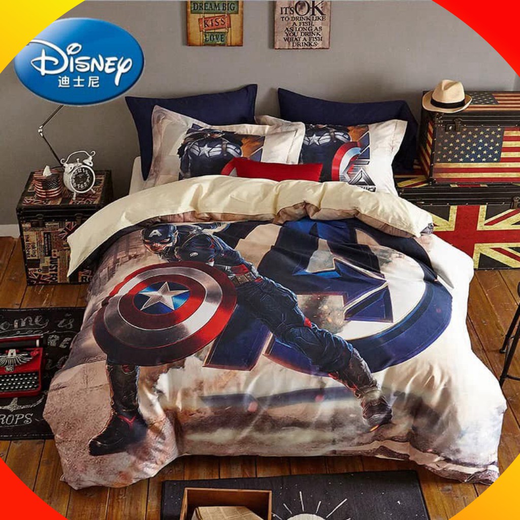 Bộ Chăn ga + 2 gối cotton 100% disney trẻ em cực mềm mượt xuất khẩu captain marvel