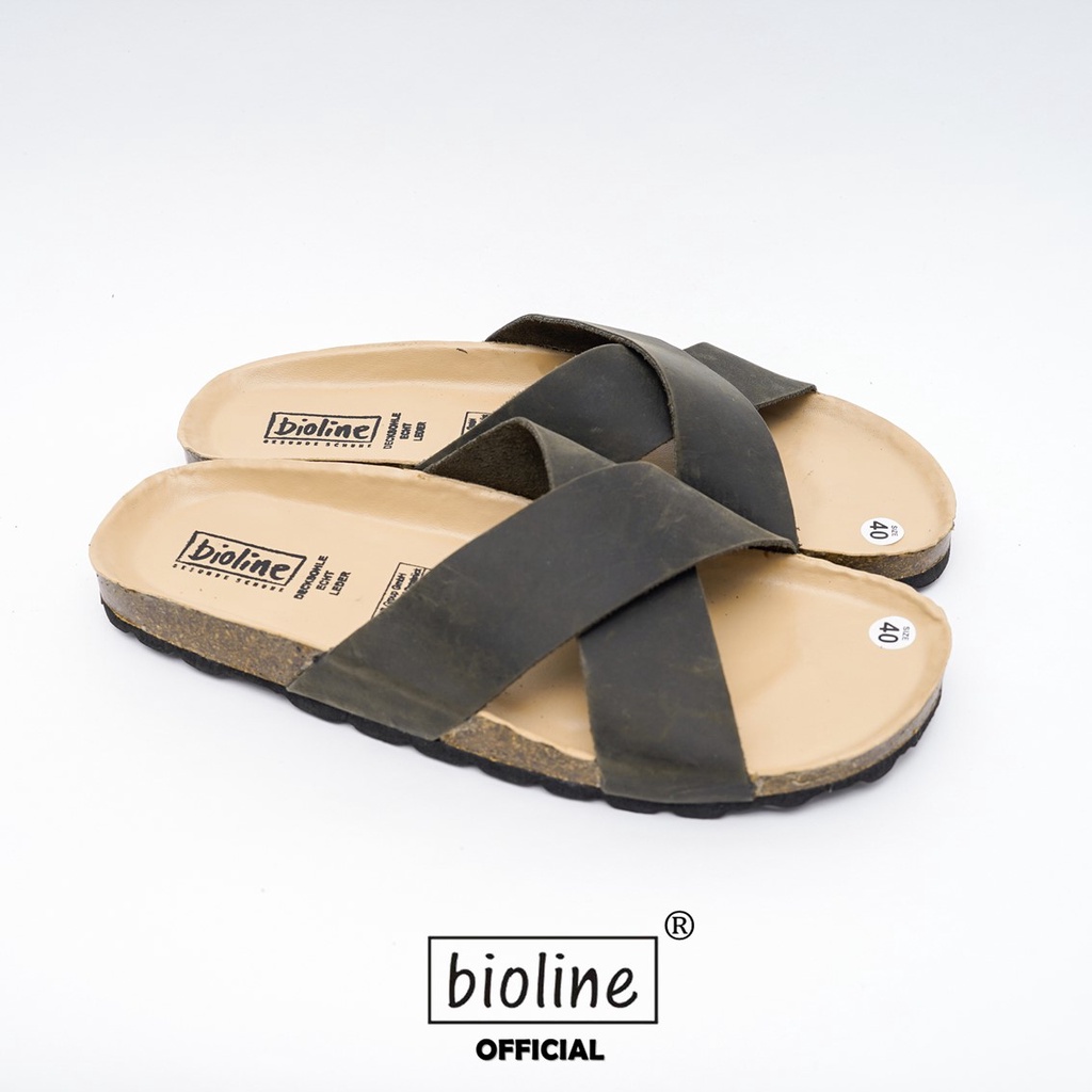 DK03 - Dép Đế Trấu BIOLINE Official Quai Da Bò Chữ X Lót Pu Kem Chống Nước