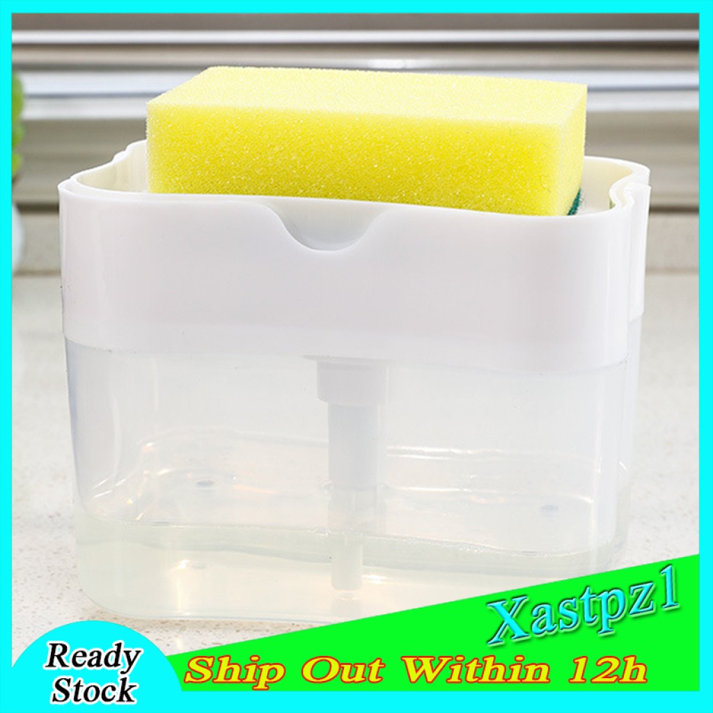 [Ready Stock] Kitchen Dishwashing Soap Pump Dispenser and Sponge Holder Handy Soap Box