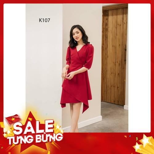 ĐẦM ĐỎ VẠT CHÉO ĐUÔI CÁ K107 - SHOP RUBY (Hàng may thiết kế ,ảnh thật shop tự chụp)