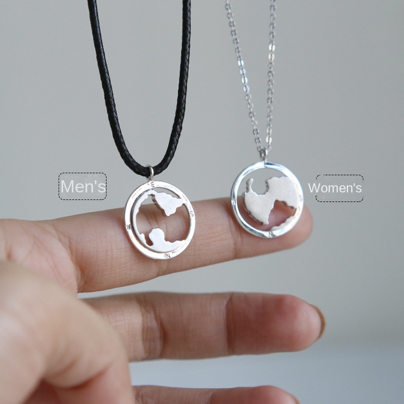 Vòng cổ Hai Trong Một Mặt Bản Đồ Khâu Xương Quai Xanh Đơn Giản Dành Cho Cặp Đôi