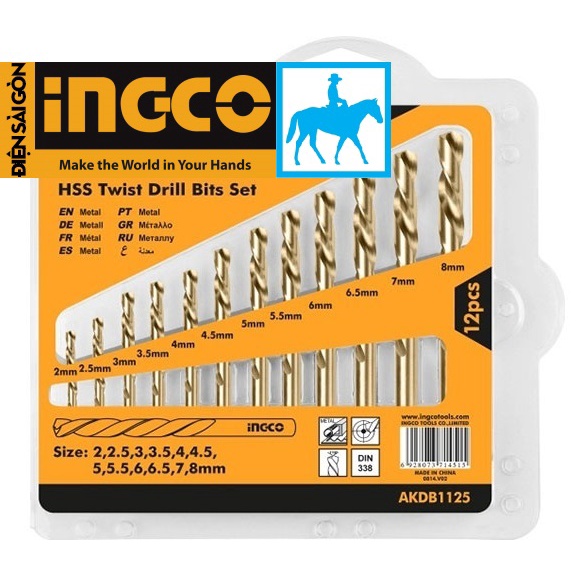 INGCO Bộ 12 mũi khoan kim loại 2-8mm HSS AKDB1125