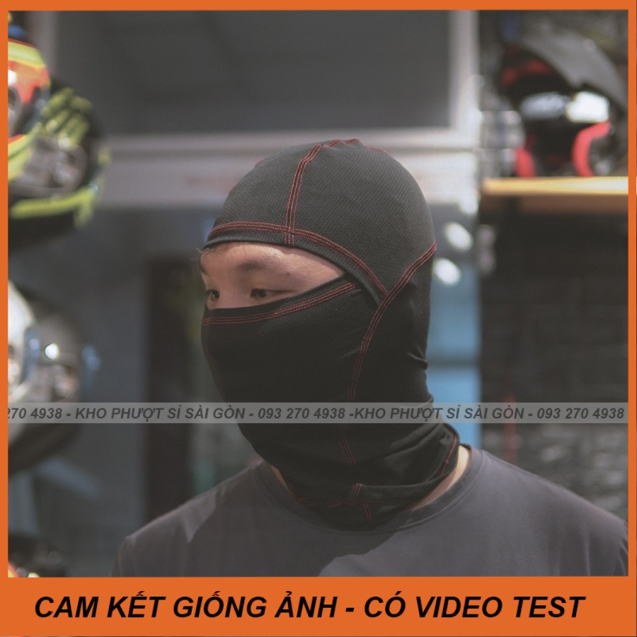 Khăn trùm đầu ninja màu đen kẻ chỉ đỏ Swat F1 đội nón fullface 3/4 siêu co giãn loại xịn