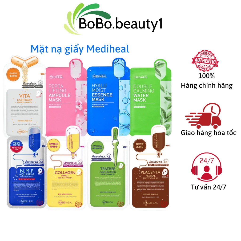 Mặt nạ giấy Mediheal dưỡng trắng sáng da Hàn Quốc mask giảm mụn cấp ẩm nâng cơ chống lão hóa mờ nếp nhăn