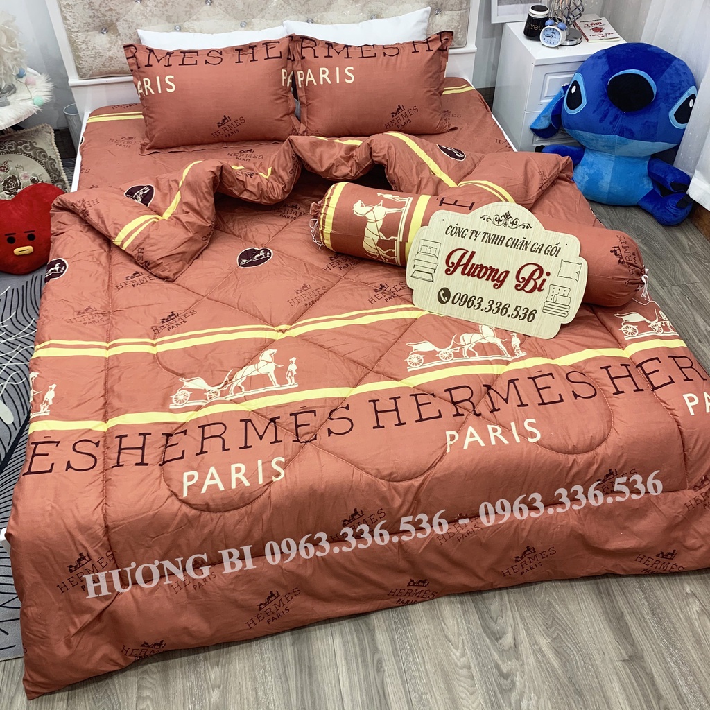 Trọn bộ 5 món ga gối chăn phao Poly Cotton có ruột bông dày - Hương Vũ Bedding