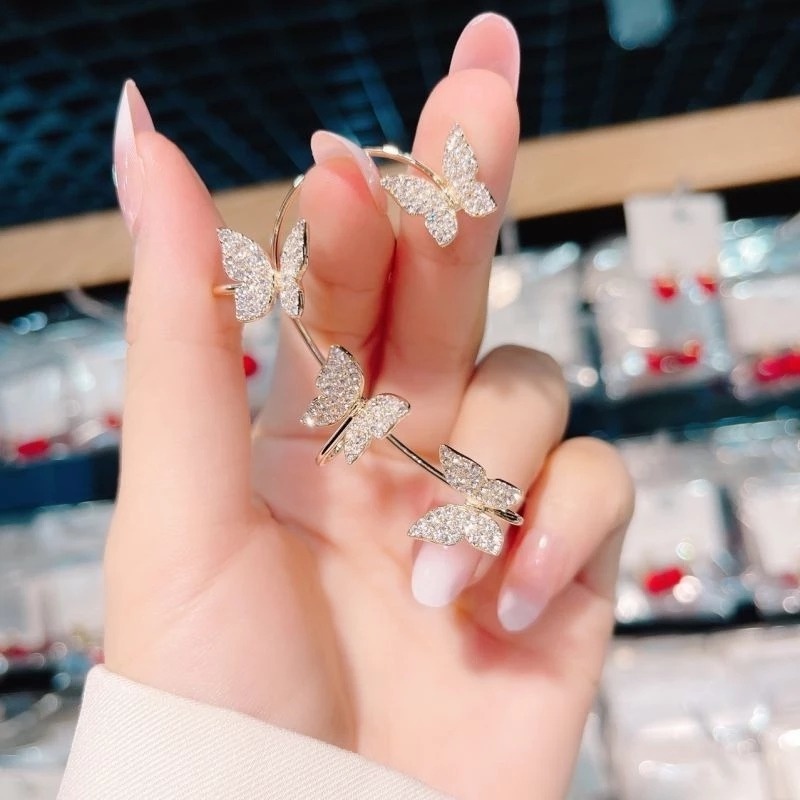 Khuyên Kẹp Vành Tai Không Xỏ Hình Bướm Bằng Kim Loại Tinh Xảo Lấp Lánh Phong Cách Hàn Quốc Cho Nữ