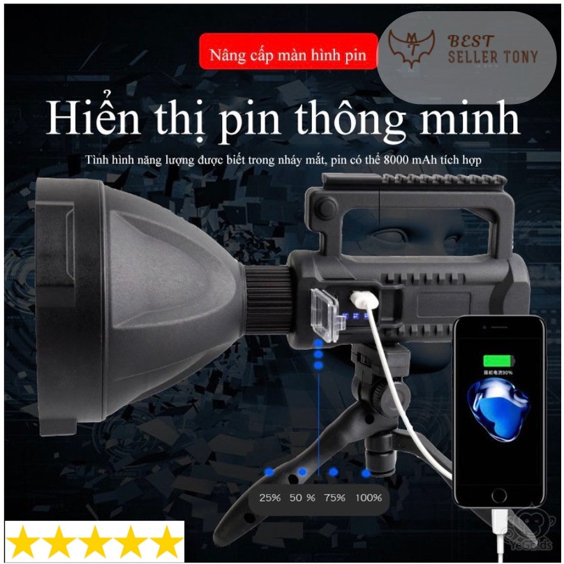 Đèn Pin Cầm Tay 3 Pha Siêu Sáng Dã Ngoại có chân đế