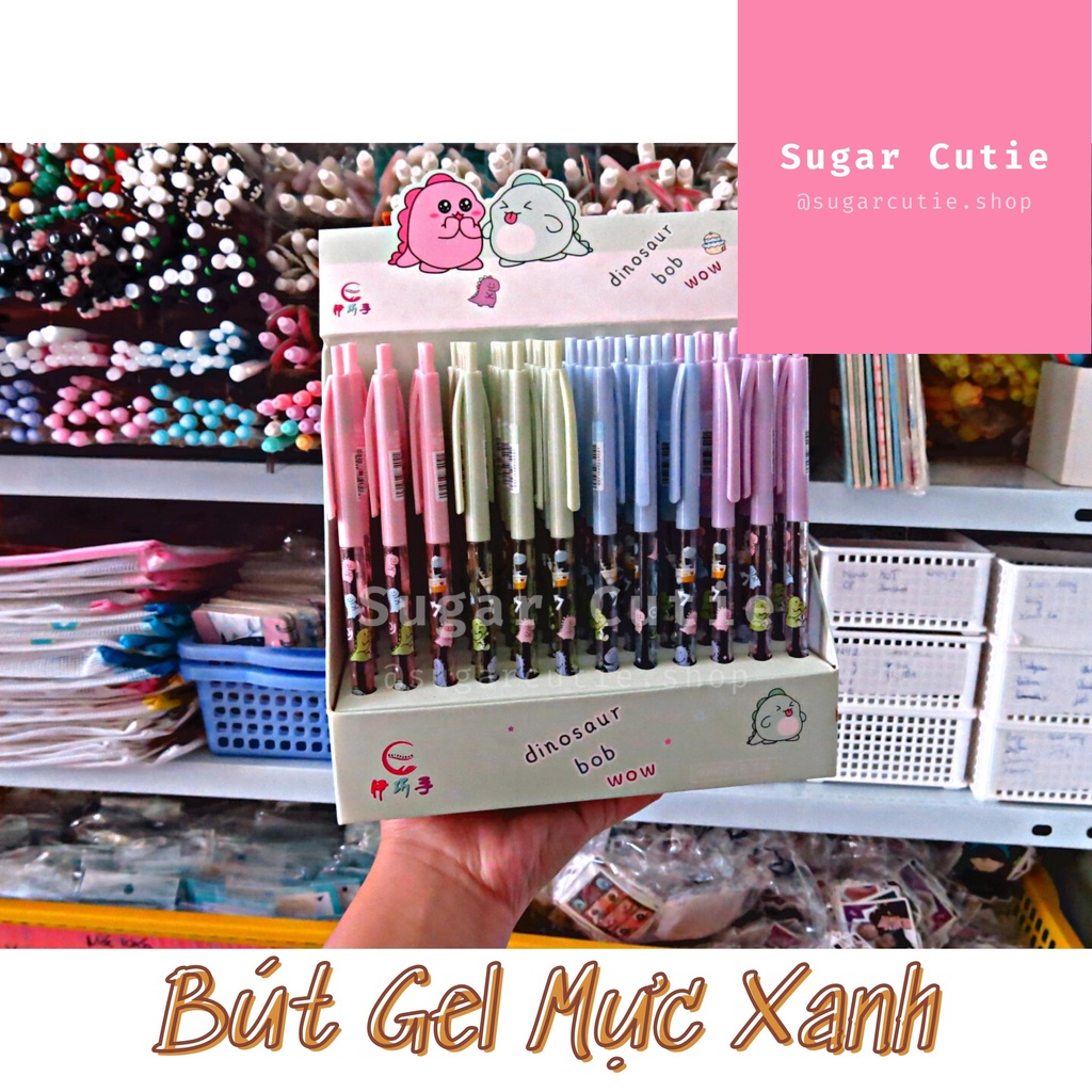 Bút bi bấm mực gel xanh khủng long