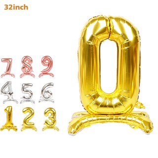 Bong bóng lá nhôm màu vàng hồng/bạc hình chữ số đứng loại 32 inch trang trí tiệc cưới/sinh nhật