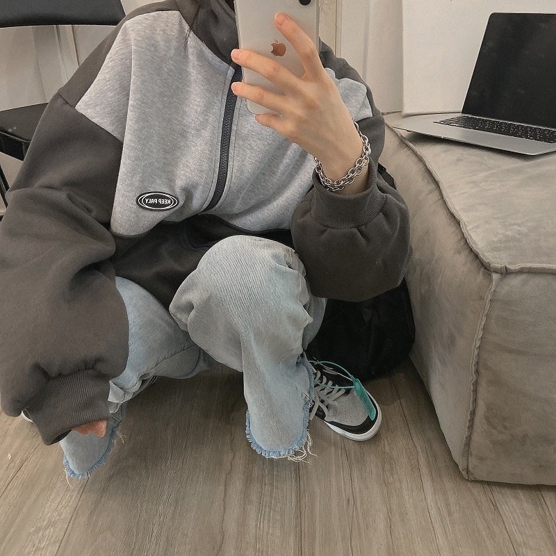 Áo khoác nỉ phối thêu logo ( 2 màu Xám , Đen ) | BigBuy360 - bigbuy360.vn