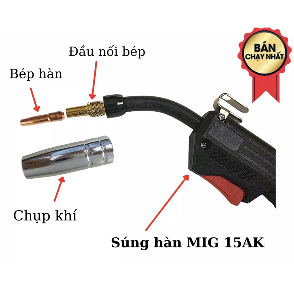 phụ kiện súng hàn mig 15ak, chụp khí, béc hàn, đầu nối béc