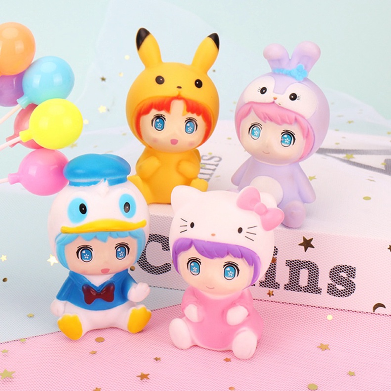 trang trí bánh sinh nhật bánh kem cho bé [FREESHIP❤️] tượng em bé đội mũ con vật dễ thương