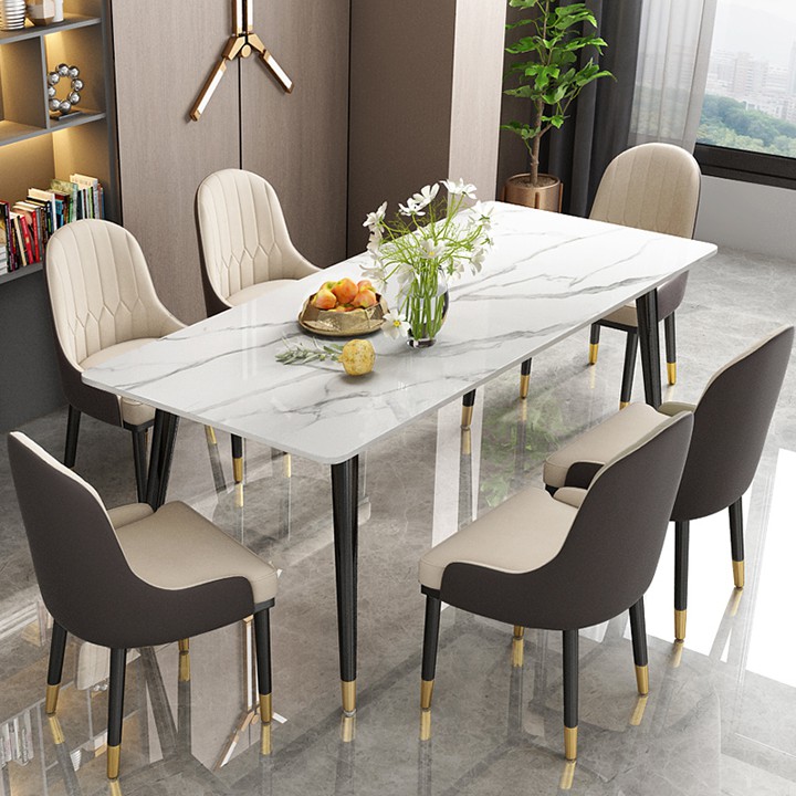 [ RẺ VÔ ĐỊCH ] Bộ bàn ghế ăn phòng bếp cao cấp mặt bàn đá ghế da cho căn hộ của bạn thêm sang trọng