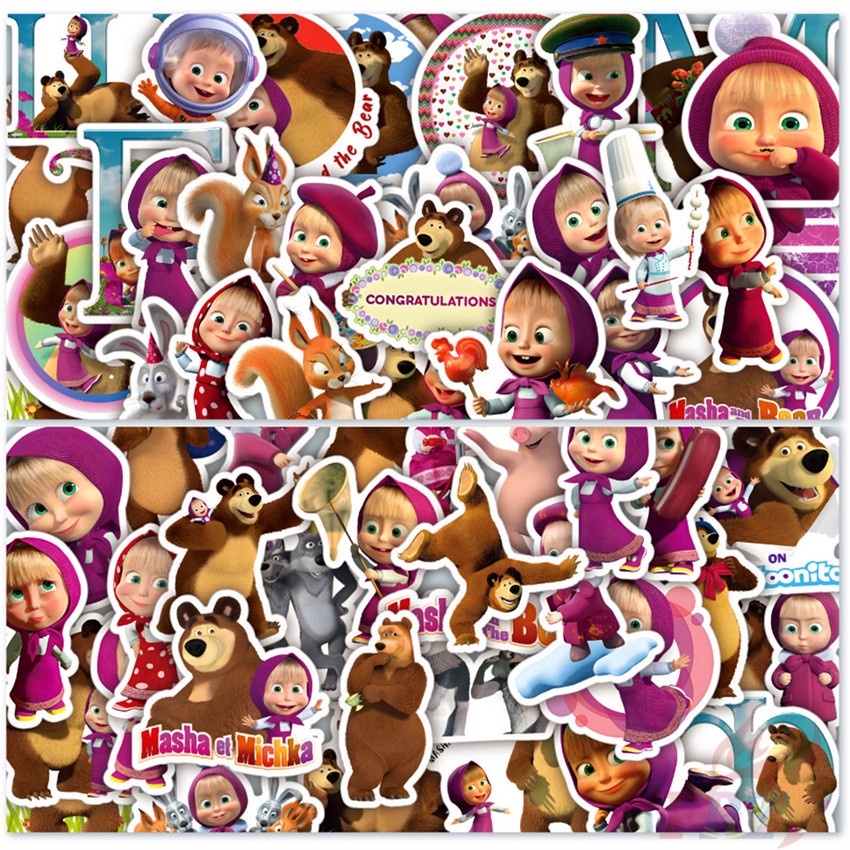 ❉ Hình Dán Dòng Masha and the Bear Series 02 ❉ Bộ 50 Sticker Chống Thấm Nước Họa Tiết Doodle Hợp Thời Trang