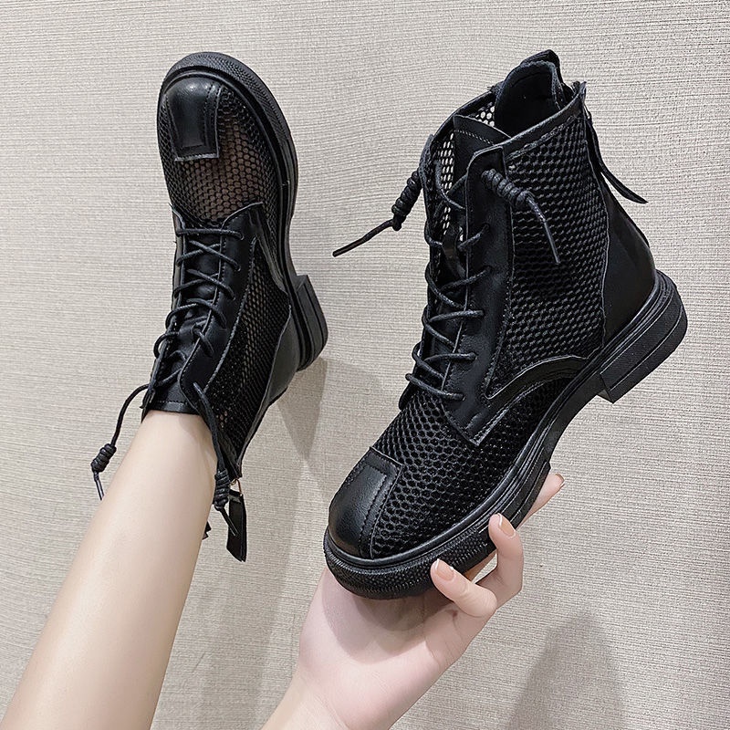 Giày Boot Martin Phối Lưới Mỏng Thoáng Khí Mẫu Mới 2022 Thời Trang Xuân Hè Cho Nữ