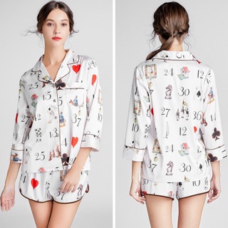 QQ904 Bộ ngủ pijama lá bài quần đùi hàng cao cấp chất lụa siêu mịn mát