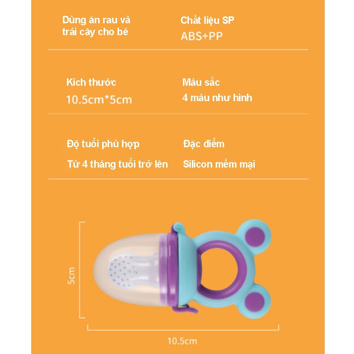 Túi nhai chống hóc - túi nhai ăn dặm silicon bản Hàn tai thỏ an toàn cho bé yêu - Ahimom