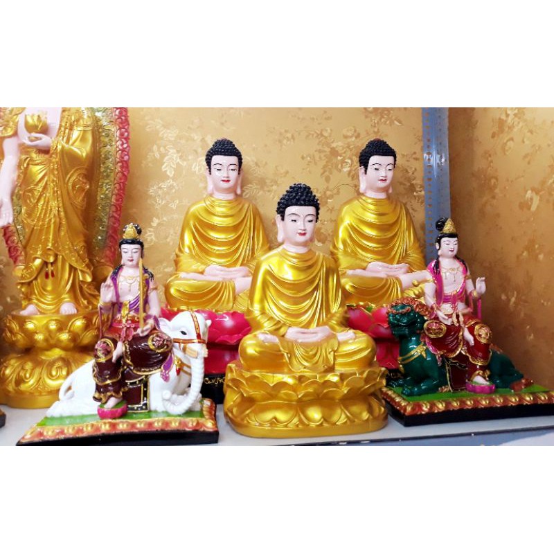 Bộ 2 pho tượng Văn Thù, Phổ Hiền vẽ màu 40cm