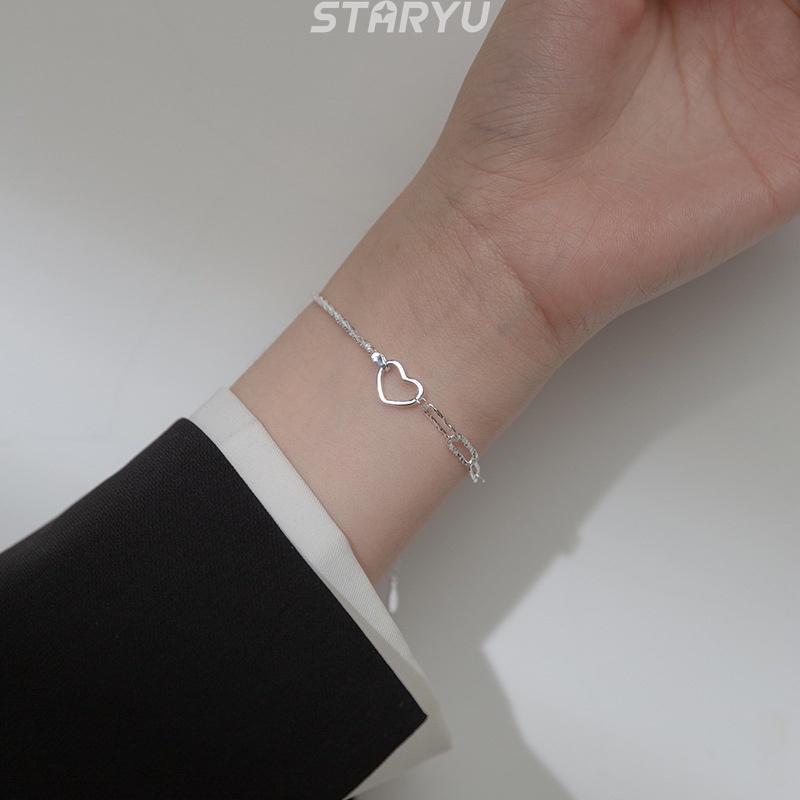 Set vòng tay mạ bạc S925 mặt hình trái tim cho cặp đôi (có bán lẻ)