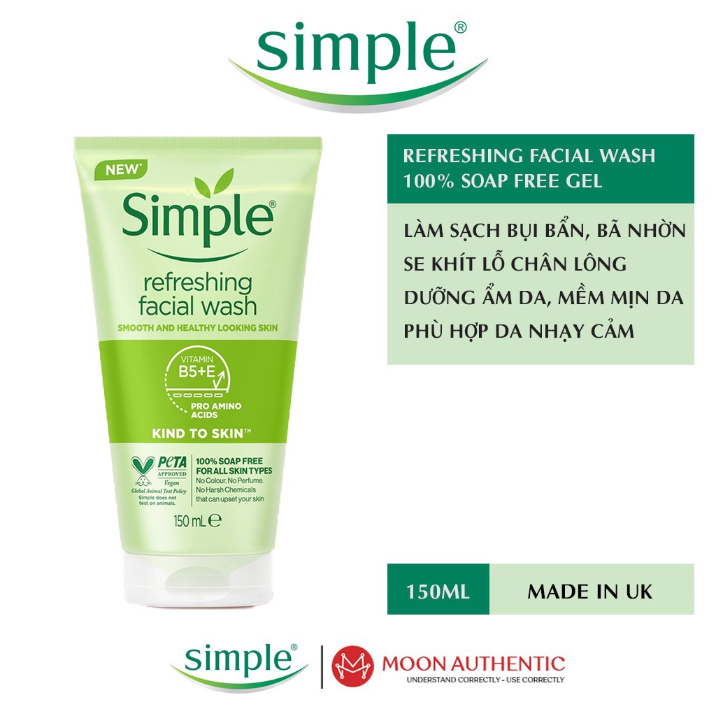 Sữa Rửa Mặt Dạng Gel Simple Kind To Skin Refreshing Facial Wash 150Ml