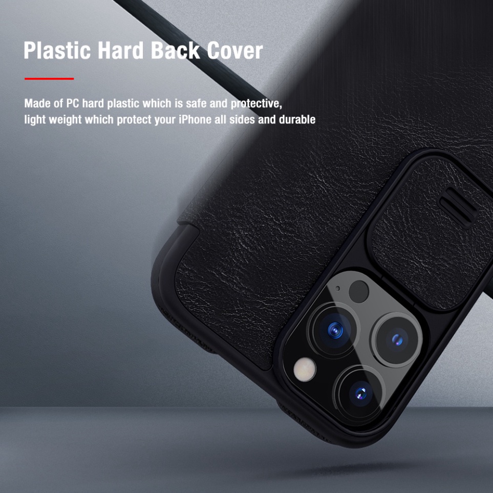 Bao da điện thoại NILLKIN QIN Pro chống sốc bảo vệ 360° toàn diện có nắp trượt camera cho iPhone 13/ 13Pro/ 13ProMax
