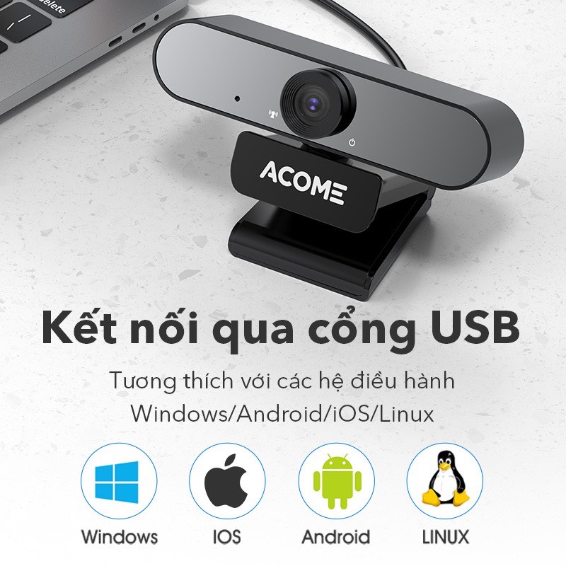 Webcam Máy Tính Full HD 1080P ACOME AWC11 Có Mic Camera  Ảnh Siêu Nét Dùng cho PC Laptop Hỗ Trợ Học Online Video Call