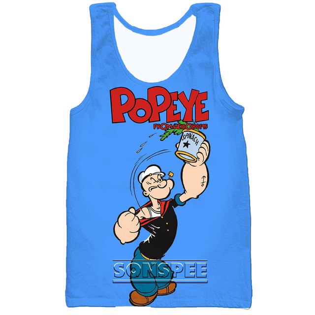 Áo Tank Top Sát Nách In Hình Thủy Thủ Popeye the Spinach Olive Oyl Hoạt Hình 3D Giản Dị Dành Cho Nam Tập Gym