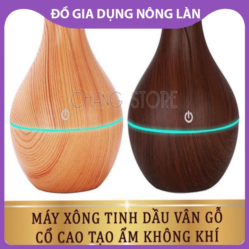 Máy xông tinh dầu vân gỗ cổ cao, phun sương tạo ẩm  thiết kế có đèn sang trọng, kiểu dáng lọ hoa NL Shop