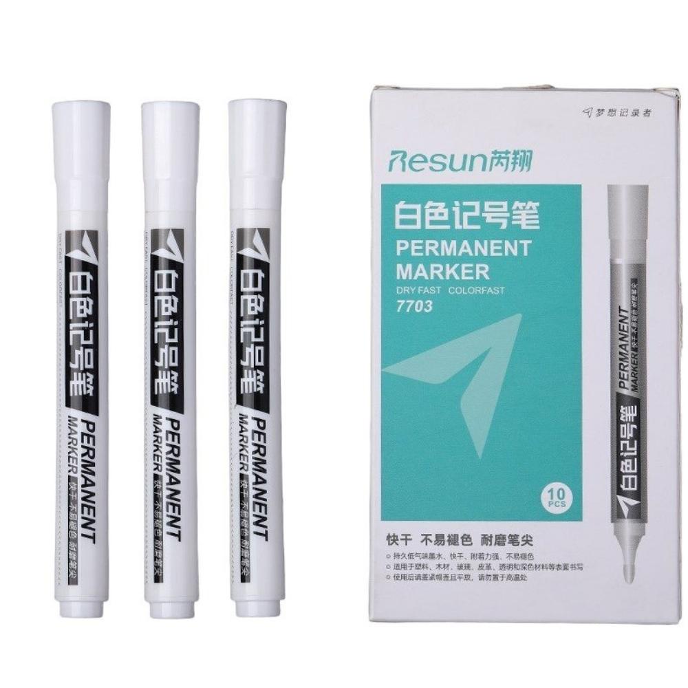 Hộp 10 bút viết bảng Resun ghi chú trong suốt Pison mực trắng vẽ lên gương và bề mặt kính dễ dàng tẩy xóa - 1 bộ