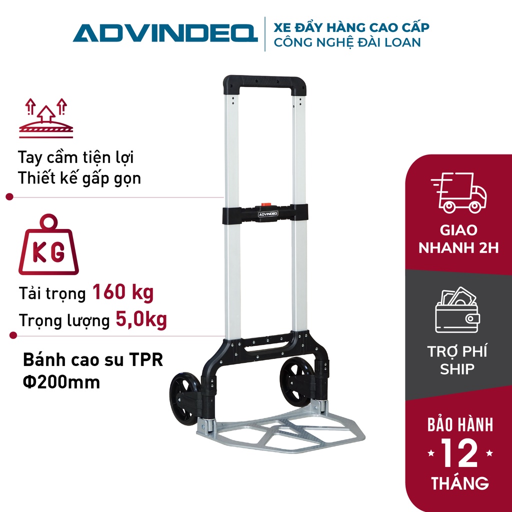 Xe đẩy hàng 2 bánh gấp gọn chở hàng 160kg nhập khẩu ADVINDEQ Z160 - Bánh cao su chống ồn,bền nhẹ- Bảo hành 1 năm