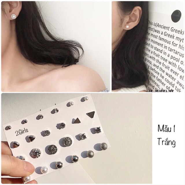 Set bông tai đơn giản dễ mix, set nhiều đôi bông