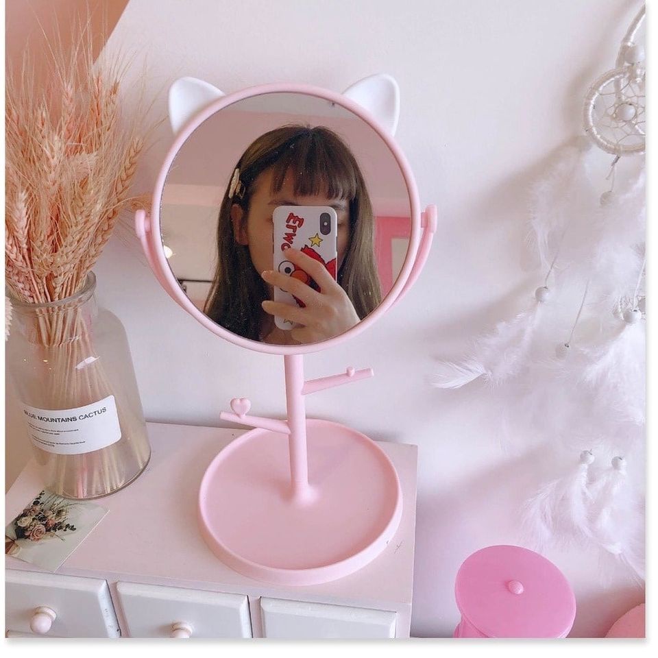 Hộp Đựng Đồ Trang Điểm Mỹ Phẩm Có Gương Tai Mèo