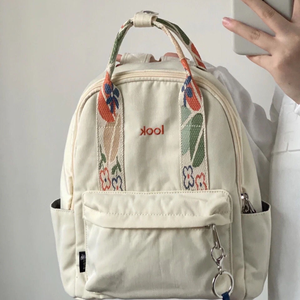 Balo vải canvas siêu nhẹ sức chứa lớn họa tiết hoa thời trang đa năng cho nữ