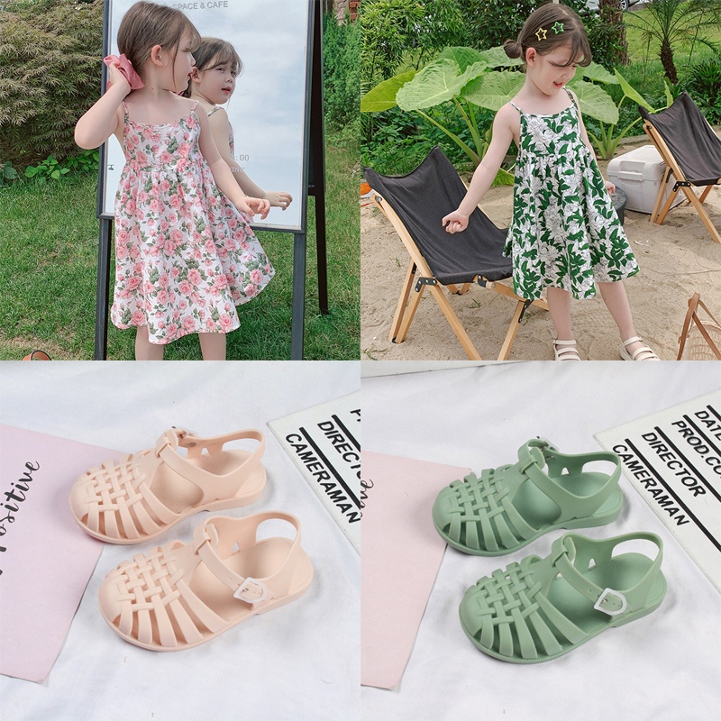 Đầm Hai Dây Hở Lưng In Họa Tiết Hoa Thời Trang Mùa Hè Hàn Quốc Cho Bé Gái
