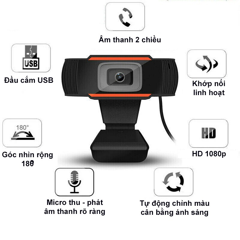 Webcam Máy Tính Full HD Siêu Nét 1080P Xoay 360 Độ, Tích Hợp Thu Âm - Phù Hợp Học Họp Trực Tuyến Online | BigBuy360 - bigbuy360.vn