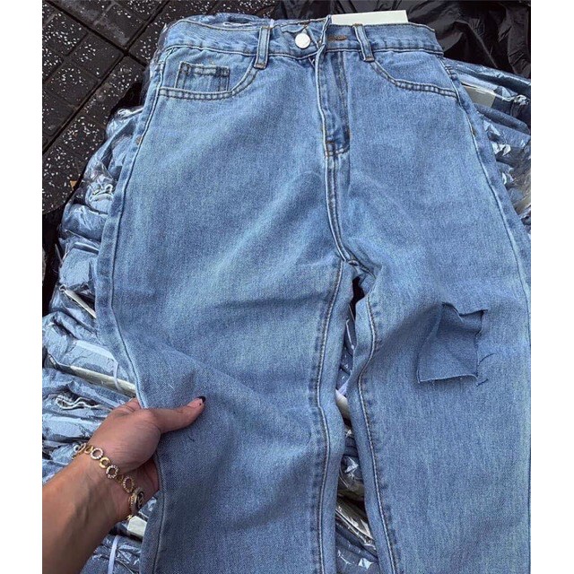 Quần baggy jean nữ lưng cao, cắt rách, nhiều mẫu màu xanh jean LB35 LB JL JohnsonLi | BigBuy360 - bigbuy360.vn