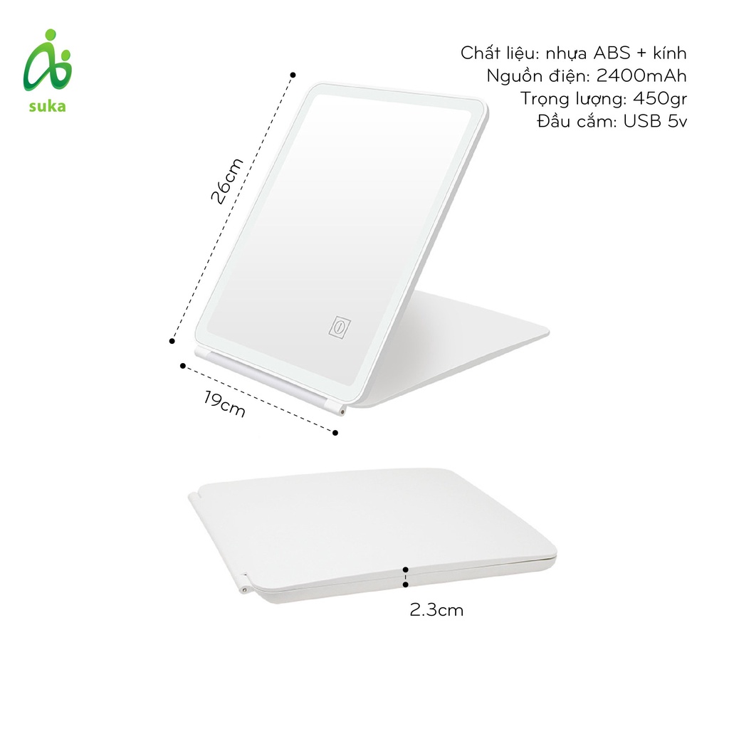 Gương LED để bàn trang điểm gấp gọn thông minh, gương makeup cao cấp HOT TREND Hàn Quốc
