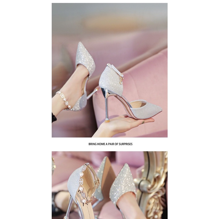 Giày Cao Gót Đính Kim Tuyến Lấp Lánh Thời Trang Xuân Thu 2022