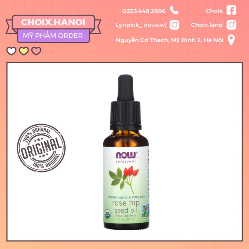 Dầu Rose Hip Seed oil Organic của Now 30ml ( CHUẨN MỸ)