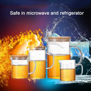 Cốc Thủy Tinh Đo Lường Gỗ Trúc Chịu Nhiệt Tốt 350-1000Ml Kèm Nắp Đậy
