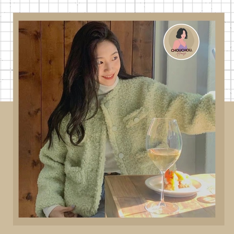 ( Sẵn ) Áo Khoác nữ Ulzzang Quảng Châu Len Màu Xanh Free Size