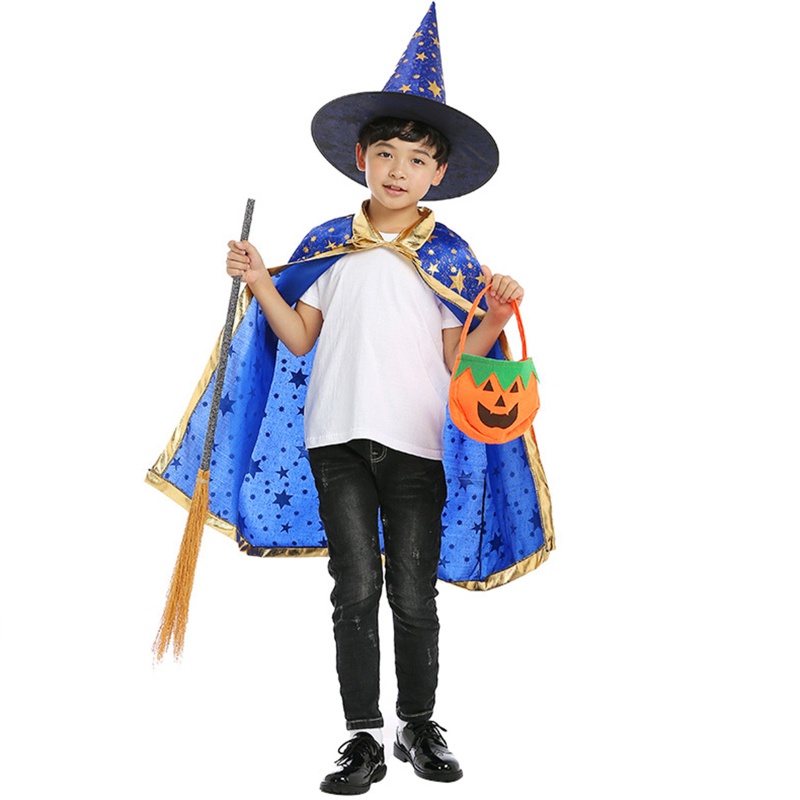 Set Đồ Hóa Trang Phù Thủy 2 Món Gồm Nón + Áo Choàng Phù Thủy Cho Bé Dịp Halloween