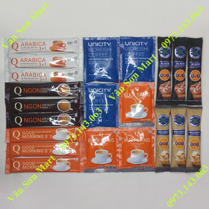Combo 07 loại Cà Phê Sữa - Đen - Trần Quang, Phúc Sinh - Uniciity (mỗi loại 03 gói nhỏ)