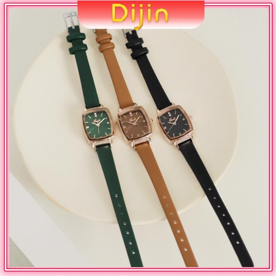 Đồng hồ nữ chính hãng đeo tay dây da đẹp mặt vuông chống nước Dijin DHVGE0008