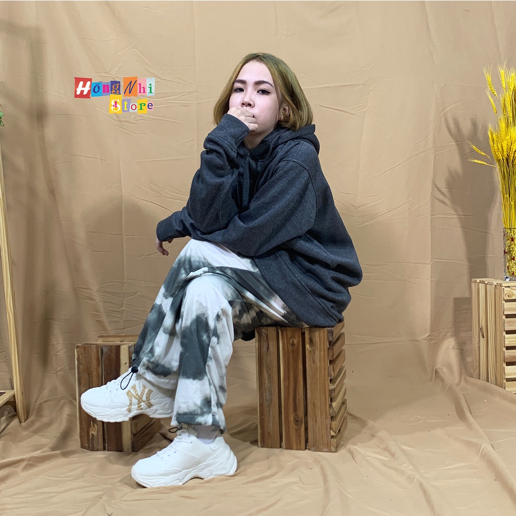 Quần Jogger 3D Ulzzang Unisex Jogger Loang Màu Dây Rút Lai Ống Rộng Xám Đậm - MM