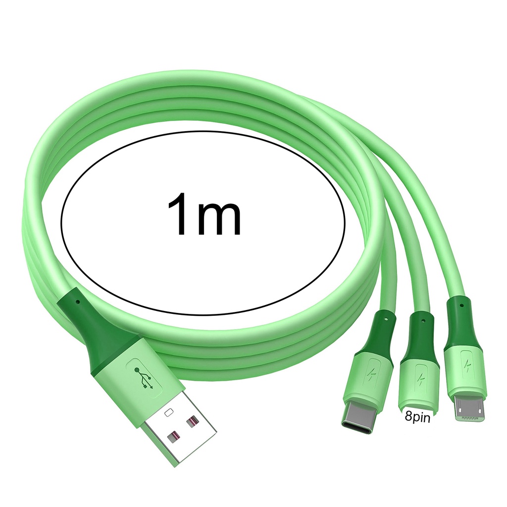 Dây Cáp Sạc Nhanh USB Loại C 8-pin 3 Trong 1 Bằng Silicon Cho Điện Thoại Thông Minh